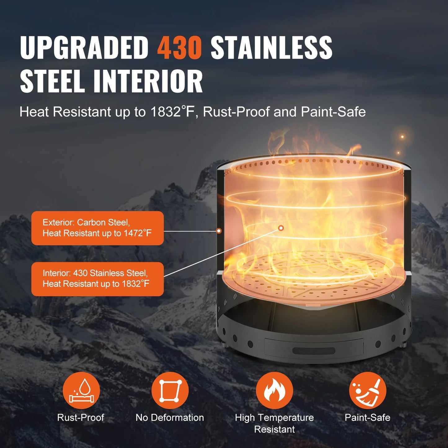 15-Inch Smokeless Stainless Steel Fire Pit Stove for Wood Burning