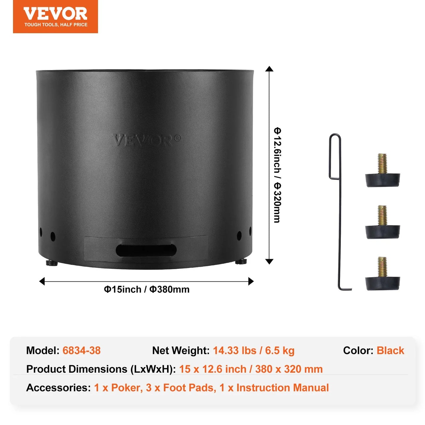 15-Inch Smokeless Stainless Steel Fire Pit Stove for Wood Burning