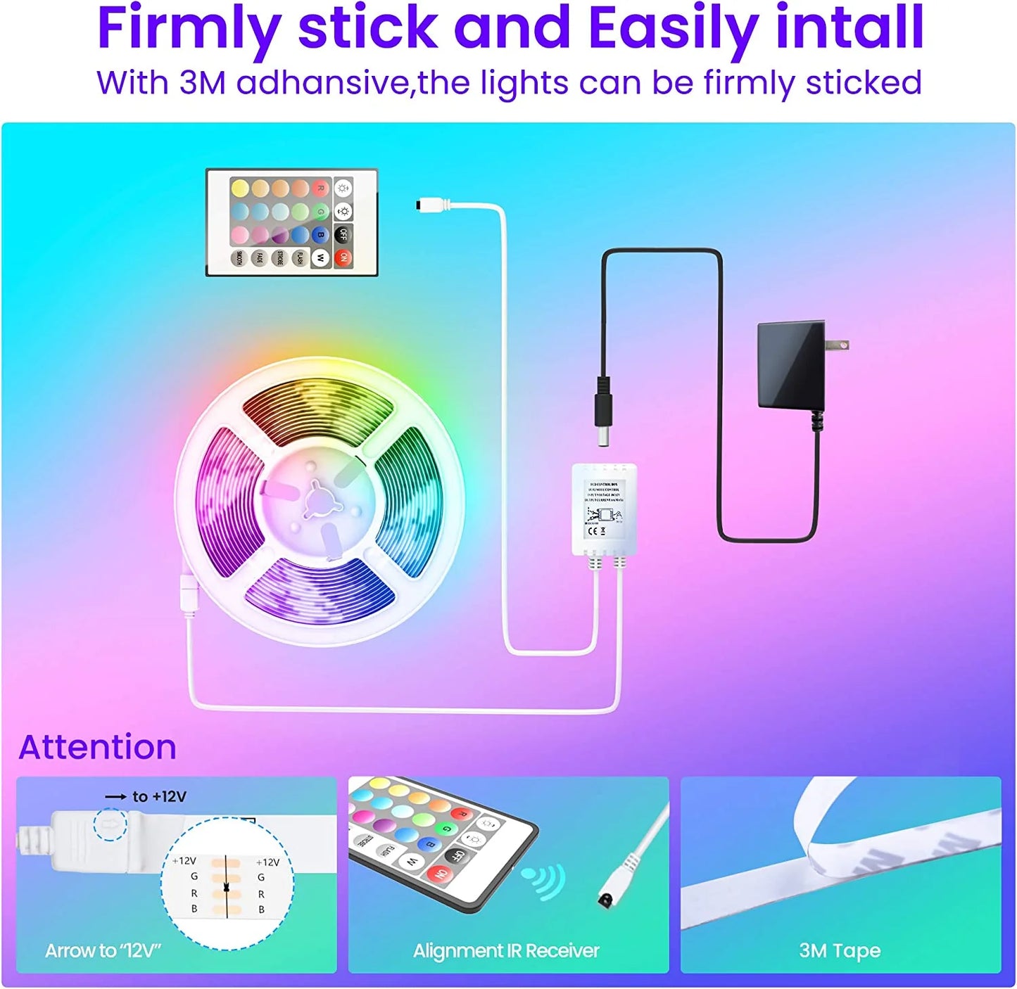 50 FT Bluetooth LED Strip Lights for Bedroom, Color-Changing Light Strip with Music Synchronization, App and Remote Control (Includes Microphone Functionality)