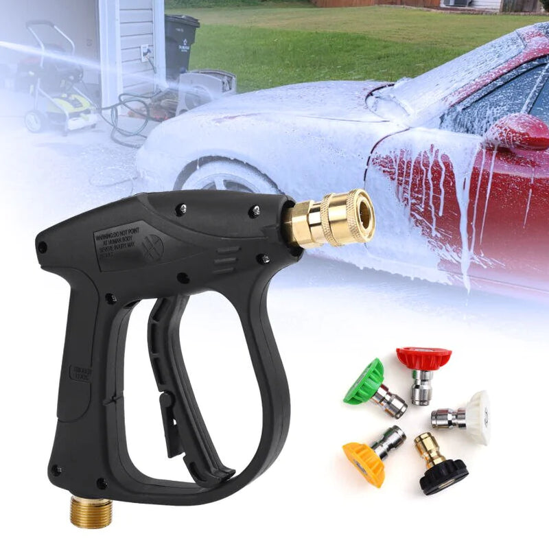1/4" High Pressure Washer Gun - 4000 PSI Car Wash Foam Spray Short Wand with Nozzle