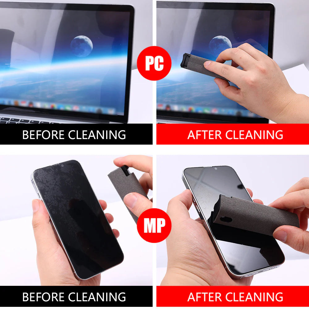 Integrated Mobile Phone and Computer Screen Cleaner Set with Storage Solution