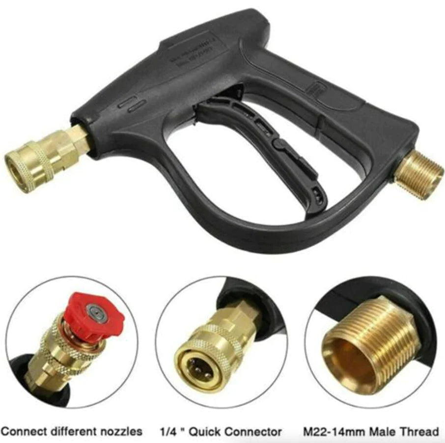 1/4" High Pressure Washer Gun - 4000 PSI Car Wash Foam Spray Short Wand with Nozzle