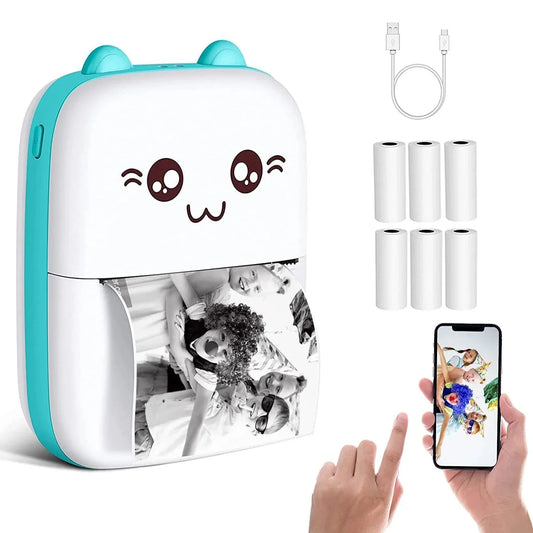 Portable Mini Bluetooth Thermal Printer with 6 Rolls of Printing Paper for Android and iOS Smartphones - Ideal for Labels, Receipts, Photos, Notes, and Home Office Use