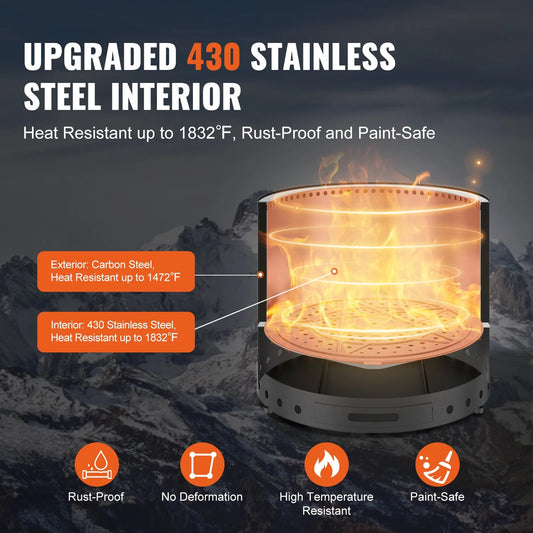 15-Inch Smokeless Stainless Steel Fire Pit Stove for Wood Burning
