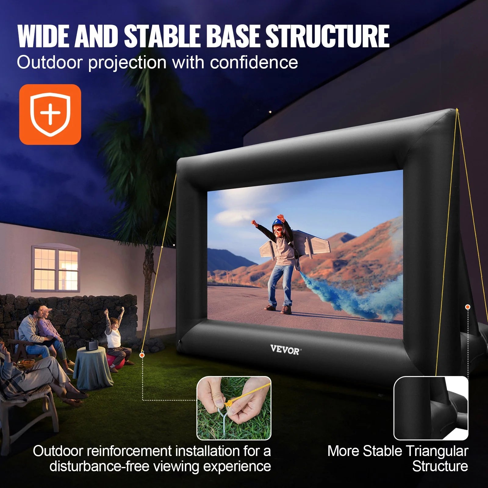 24-Foot Inflatable Movie Screen with 360W Air Blower - Outdoor Projector Screen for Front and Rear Projection, Made of Durable Oxford Fabric