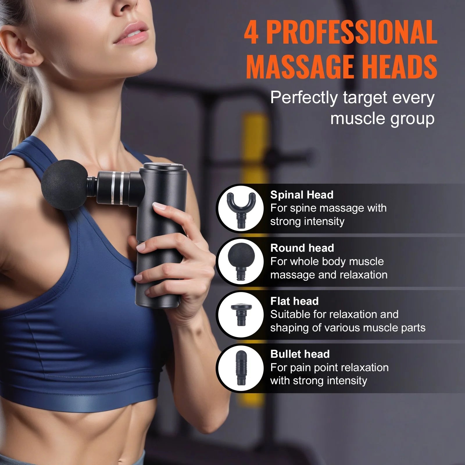 Advanced Deep Tissue Percussion Massage Gun for Athletes - Ergonomic Design, 4 Adjustable Speed Settings, 4 Interchangeable Massage Heads, 12V 2500mAh Battery for Optimal Pain Relief and Muscle Recovery