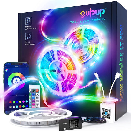 50 FT Bluetooth LED Strip Lights for Bedroom, Color-Changing Light Strip with Music Synchronization, App and Remote Control (Includes Microphone Functionality)