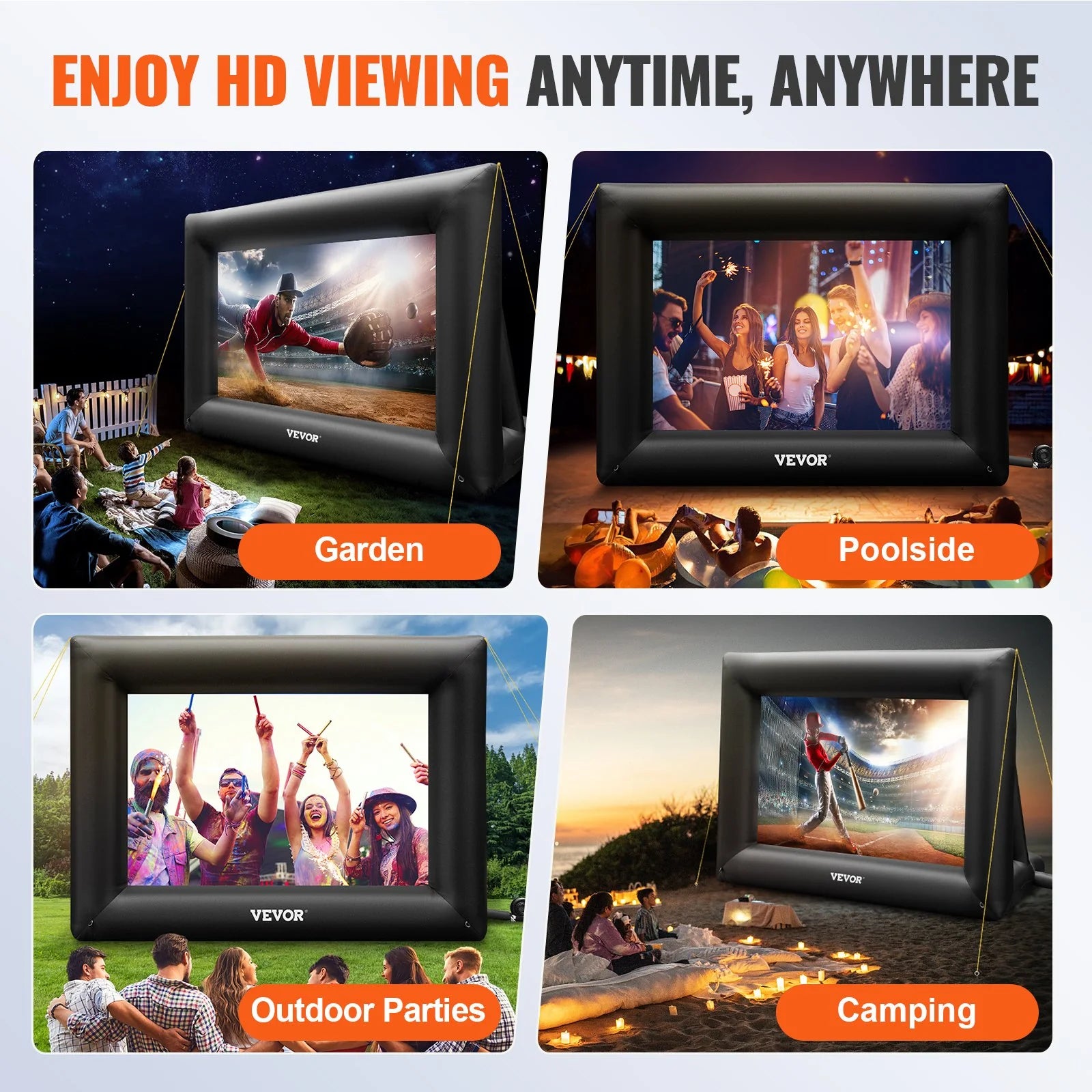 24-Foot Inflatable Movie Screen with 360W Air Blower - Outdoor Projector Screen for Front and Rear Projection, Made of Durable Oxford Fabric