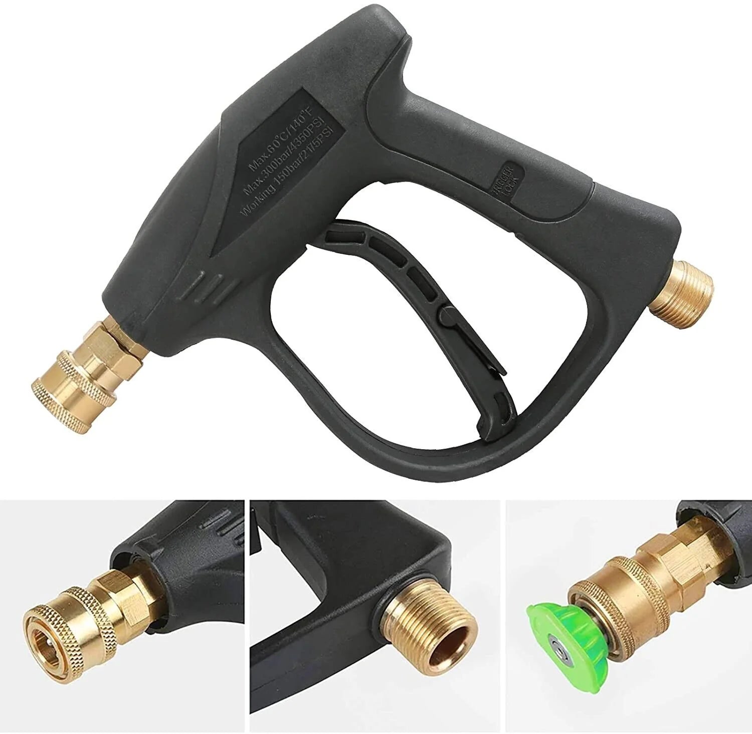 1/4" High Pressure Washer Gun - 4000 PSI Car Wash Foam Spray Short Wand with Nozzle