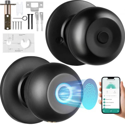 Biometric Smart Door Lock with Bluetooth and App Control, Fingerprint Access, Easy Installation for Homes, Hotels, and Offices, Black