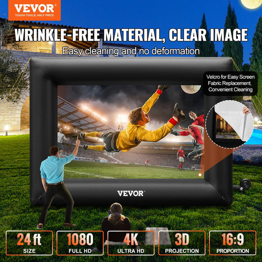 24-Foot Inflatable Movie Screen with 360W Air Blower - Outdoor Projector Screen for Front and Rear Projection, Made of Durable Oxford Fabric