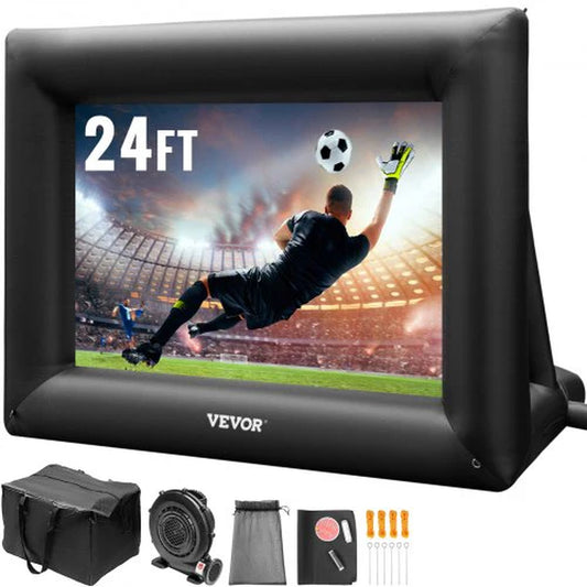 24-Foot Inflatable Movie Screen with 360W Air Blower - Outdoor Projector Screen for Front and Rear Projection, Made of Durable Oxford Fabric