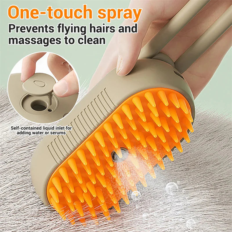3-in-1 Electric Pet Grooming Brush with Steam Spray for Cats and Dogs - Hair Removal and Massage Comb
