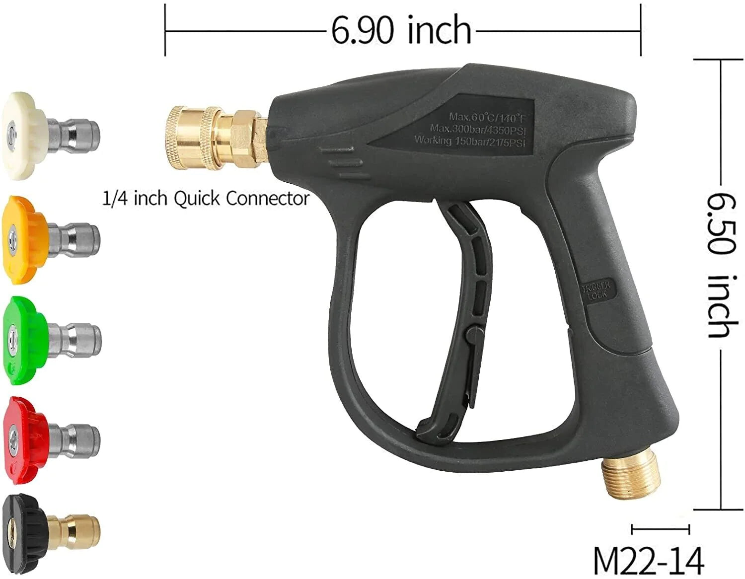 1/4" High Pressure Washer Gun - 4000 PSI Car Wash Foam Spray Short Wand with Nozzle